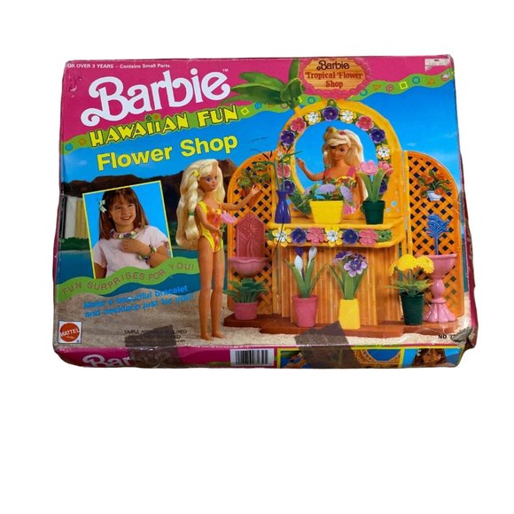 VINTAGE BARBIE 1991 HAWAII TROPICAL FLOWER SHOP PLAYSET #7232 MATTEL Girls - Picture 1 of 13